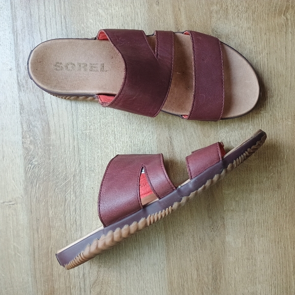 Sorel Shoes - Sorel Out N About Plus Elderberry Women Brown Slide Sandals Size 9.5 Leather
